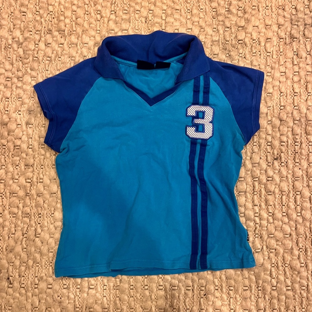 Vintage Blue Polo Shirt with Number Patch